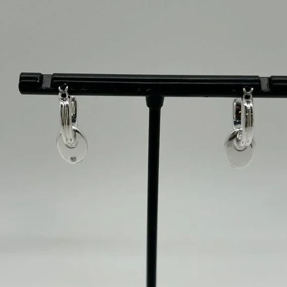 Chaps Silver-Tone Double Hoop Earrings With Dangling Oval Accents For Women - Picture 8 of 14